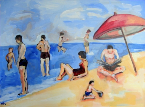 © Véronique Pettit Laforet, vacances 2011, plage, femme, acrylique sur toile 73 x 54 cm, Hossegor
